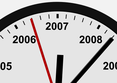 Rendering of part of a clock face with years instead of hours.