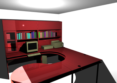 Computer rendering of an office desk.