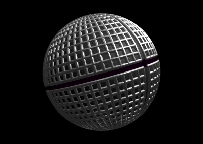 A sphere with a lattice surface styled after a microphone head.