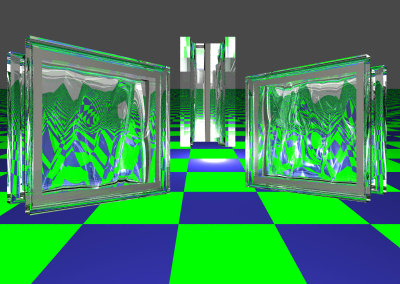 Computer rendering of three glass blocks as used in construction.
